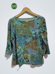 Teal Printed Patchwork Blouse