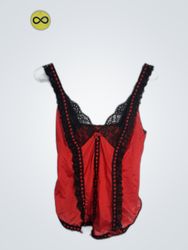 Red Lace Trim Satin Camisole