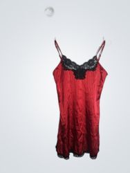 Red Satin Slip Dress with Lace Trim