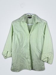 Lands' End Green Striped Button-Up Shirt
