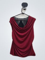 AB Studio Maroon Sleeveless Draped Blouse