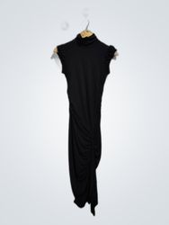 Ruby Rox Black Ruched Turtleneck Midi Dress
