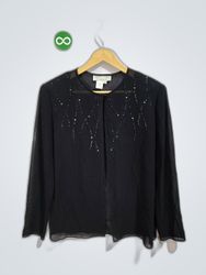 Adrianna Papell Black Sheer Sequined Blouse