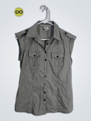 Gray and White Striped Sleeveless Shirt