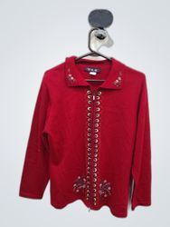 Red Embroidered Sweater Jacket