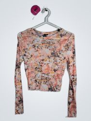 Printed Floral Long-Sleeve Crop Blouse