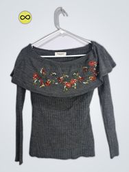 Kapson Off-Shoulder Embroidered Knit Sweater