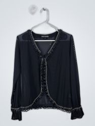 Black Sheer Blouse with Rhinestone Trim