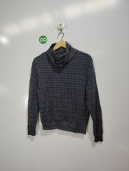 Grey Checkered Cowl Neck Knit Sweater