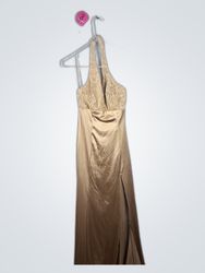 Gold Satin Halter Maxi Dress