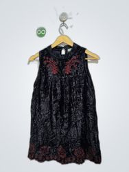 World Market Embroidered Black Velvet Tank Top