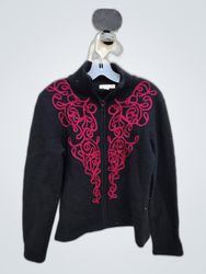 Coldwater Creek Black Embroidered Zip Cardigan