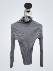 Tracy Gray Ribbed Turtleneck Knit Top