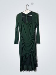 Green Ruched Long Sleeve Midi Dress
