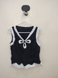 Unbranded Black and White Sleeveless Ruffle Blouse