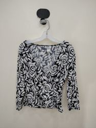 JBS LTD Black and White Rose Blouse