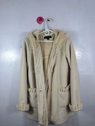 Jones New York Beige Hooded Fur Trim Jacket