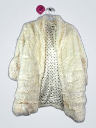 Cream Fuzzy Fur Coat with Polka Dot Lining