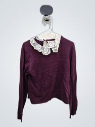 Zara Maroon Lace Collar Knit Sweater