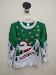 Holiday Time Green Skiing Santa Knit Sweater