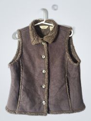 L.L. Bean Brown Faux Suede Fur Trim Vest