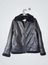 Universal Thread Black Leather Fur Trim Jacket