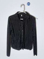 Black Pleated Long-Sleeve Shirt