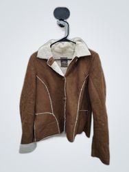 Old Navy Brown Suede Jacket with Fur Collar