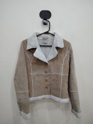 Anchor Blue Suede Shearling Trim Jacket