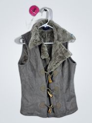 Chaps Denim Faux Fur Collar Gilet Vest