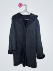 Unbranded Black Suede Fur Trim Coat