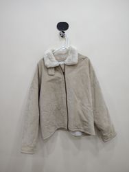 Jones New York Beige Suede Fur Collar Jacket
