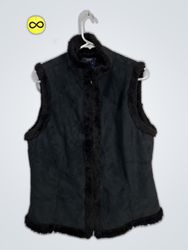 Chaps Black Faux Fur Trimmed Waistcoat