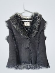 Votre Nom Paris Black Suede Fur-Trimmed Vest