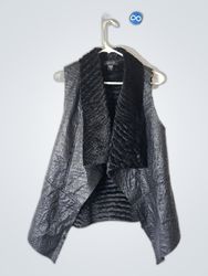 Karen Kane Black Fur Trimmed Faux Leather Vest