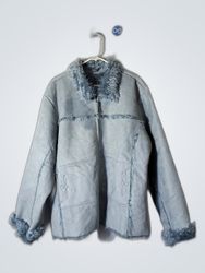 Unbranded Light Gray Suede Fur Trim Jacket
