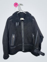 Black Suede Jacket with Fur Collar