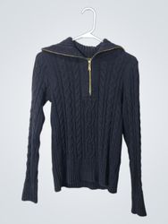 Ralph Lauren Black Cable Knit Zip-Up Sweater