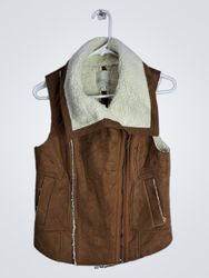 Olive & Oak Brown Suede Shearling Trim Vest