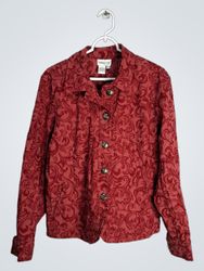 Coldwater Creek Women's Red Patterned Button-Up Ja..