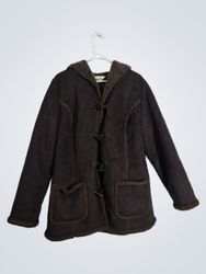 L.L.Bean Brown Suede Sherpa Lined Duffle Coat