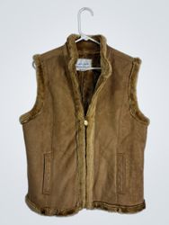 Jaclyn Smith Suede Fur Trim Vest