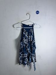 Parker Blue Floral Halter Neck Top with Tie Detail
