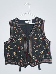 Bobbie Brooks Black Embroidered Floral Vest