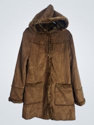 St. John's Bay Women's Brown Faux Suede Hooded Fau..