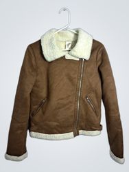 Brown Suede Aviator Jacket with Sherpa Collar
