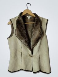 Coldwater Creek Women's Faux Suede Fur Trim Vest