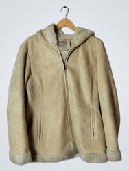 Croft & Barrow Beige Hooded Faux Suede & Fur Lined..