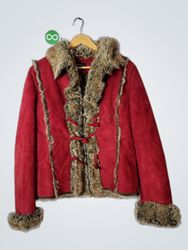 MONTANACO Red Faux Suede Fur Trim Jacket