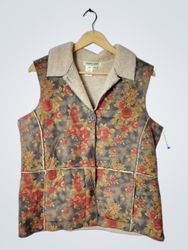 Coldwater Creek Floral Print Sherpa Lined Vest